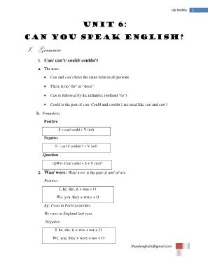 Ngữ pháp Tiếng Anh Lớp 7 - Unit 6 Can you speak English